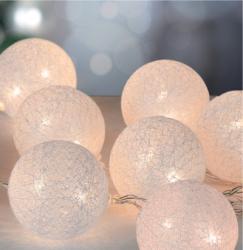 Reaz MagicHome Cotton Balls White, 10x LED tepl biela, PE/bavlna, 2xAA, jednoduch sviet