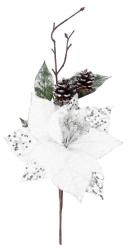 Vetvika MagicHome Vianoce, s kvetom poinsettia, biela, 34 cm